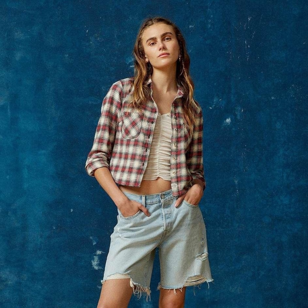BDG Dakota Cropped Flannel Button-Down Shirt XS